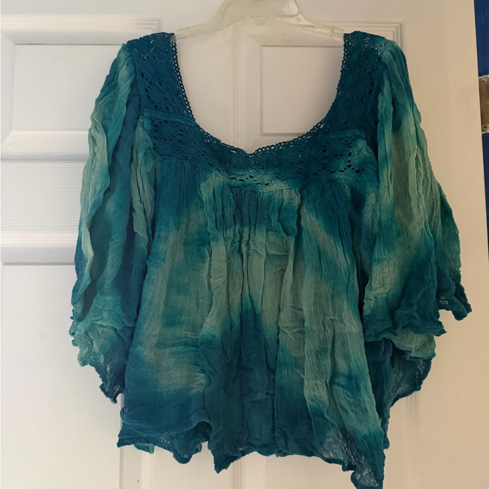 Jen’s Pirate Booty RARE tie dye blue gauze boho top